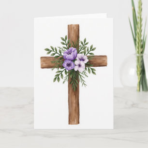 Cartão de Aquarela Floral com Cruz Rústica