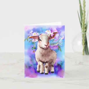 Cartão de aquarela floral de cordeiro da Páscoa de