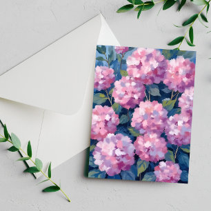 Cartão de Aquarela Floral Hortênsias Rosa Corado