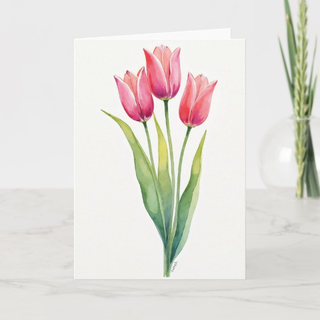 Cartão de aquarela floral listrada (Frente)