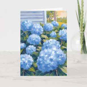 Cartão de Aquarela Hortênsias Azuis da Nova Inglat