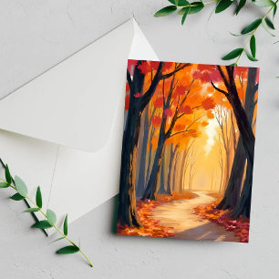 Cartão de aquarela laranja de passeio pela florest