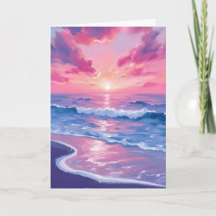 Cartão de Aquarela Ondas do Pôr do Sol no Oceano R