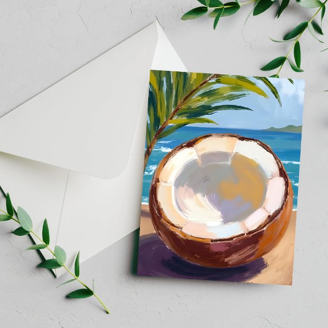 Cartão de aquarela tropical da praia de coco (Criador carregado)