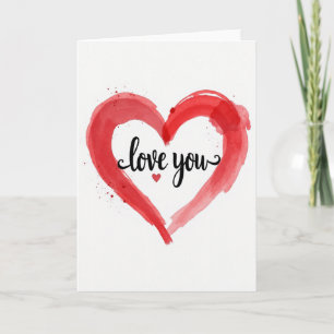 Cartão de aquarela Vermelho Romântico Amor Você