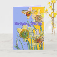 Cartão de Arte Amarelo Primavera com Flor Daffodil