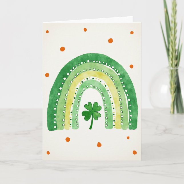 Cartão de Arte Arco-íris Verde Sortudo (Frente)