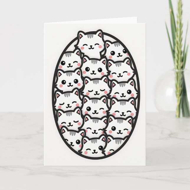 Cartão de Arte com Padrão de Gatos Fofos (Frente)