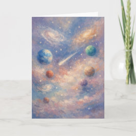 Cartão de Arte Cósmica – Planetas e Galáxias