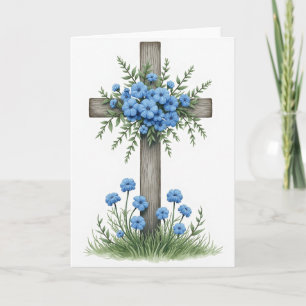 Cartão de Arte da Cruz Floral Azul