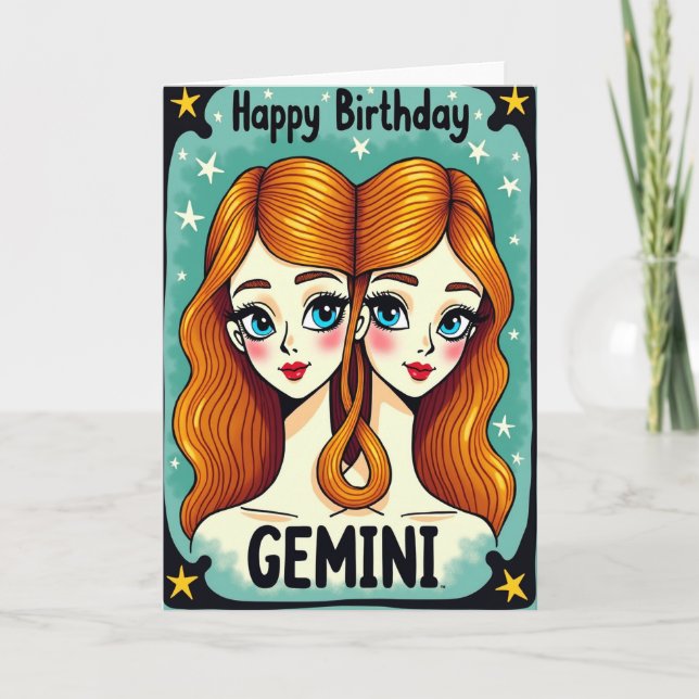 Cartão de Arte de Aniversário para Gêmeos Alegres (Frente)