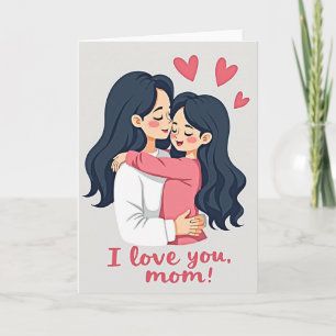 Cartão de Arte de Desenho Animado 'Eu Te Amo Mamãe