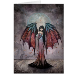 Cartão de Arte de Fada Gótica Vampira Árvores Somb
