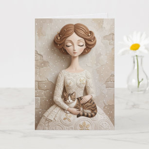 Cartão de Arte de Gata de Natal Caprichosa e Donze
