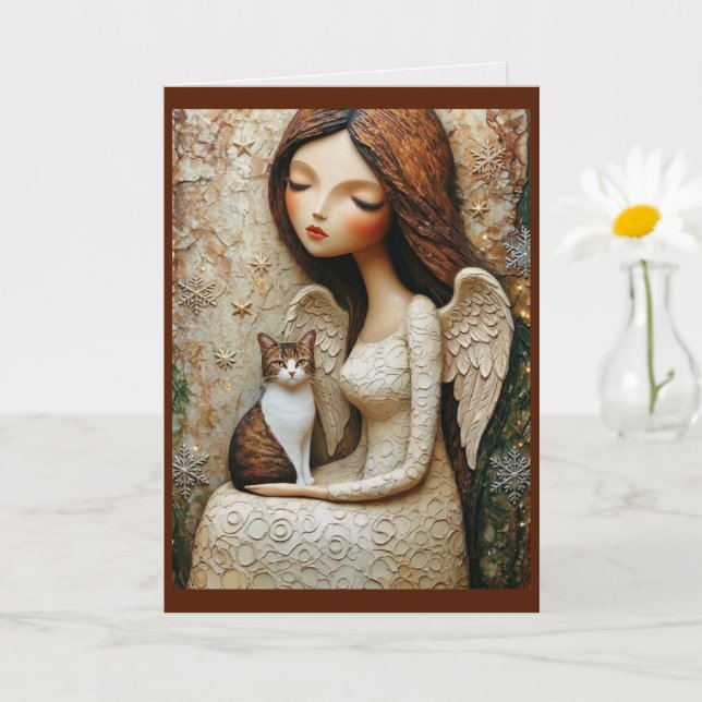 Cartão de Arte de Gata de Natal Caprichosa e Donze (Planta pequena)