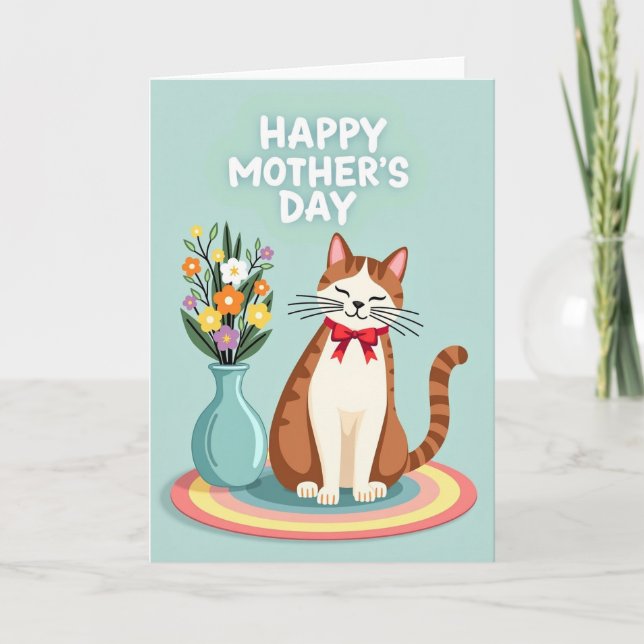 Cartão de Arte de Gato Dia das Mães Doce (Frente)
