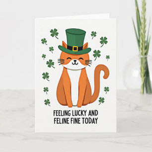 Cartão de Arte de Gato Leprechaun Sortudo