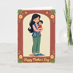 Cartão de Arte de Mãe e Filho Elegante