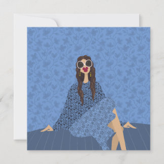 Cartão de Arte de Moda Glam Blue Miss Simone Sunda