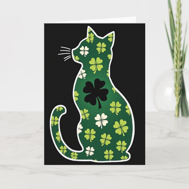 Cartão de Arte de Trevo de Gato Sortudo (Frente)