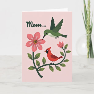 Cartão de Arte do Dia das Mães de Pássaros de Cora