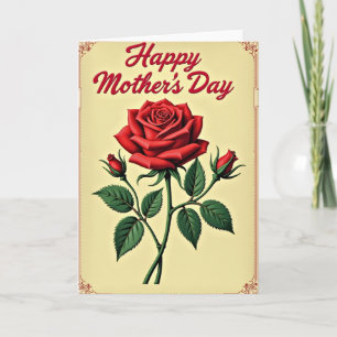 Cartão de Arte do Dia das Mães Rosa Vermelha