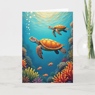 Cartão de Arte do Dia das Mães Tartaruga Marinha