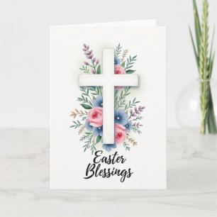 Cartão de Arte em Aquarela com Cruz Floral