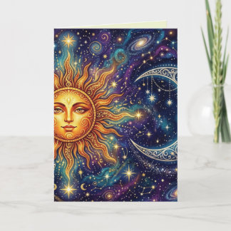 Cartão de Arte em Branco Lua e Sol Místicos