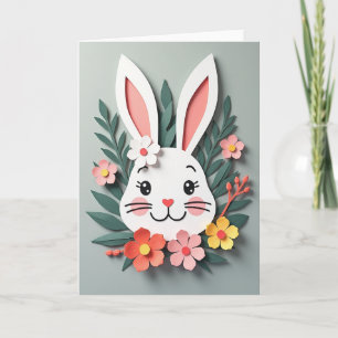 Cartão de Arte em Papel Floral de Coelho