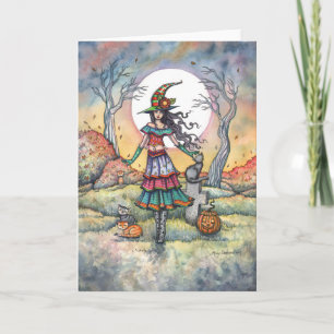 Cartão de Arte Fantasia da Bruxa do Halloween do P