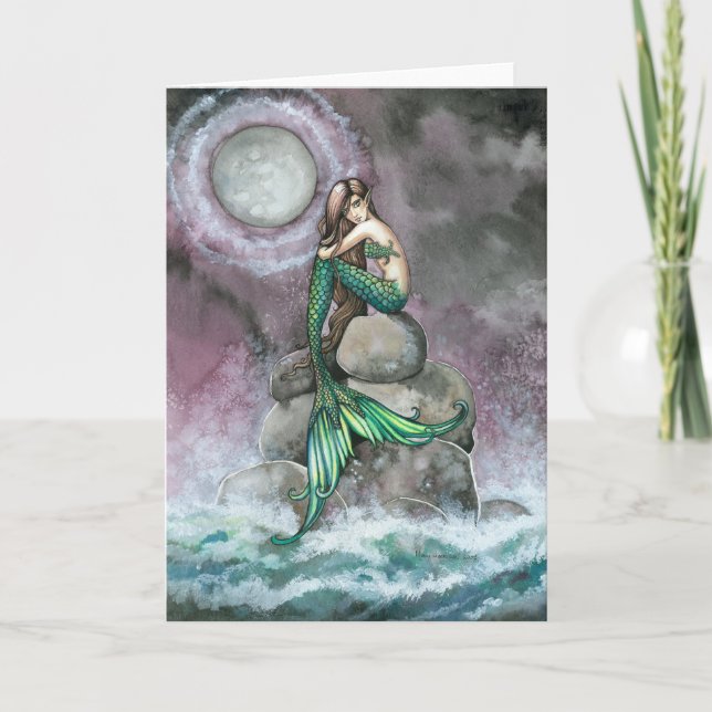Cartão de Arte Fantasia da Sereia Esmeralda (Frente)