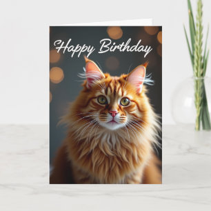 Cartão de Arte Felina de Aniversário Floral