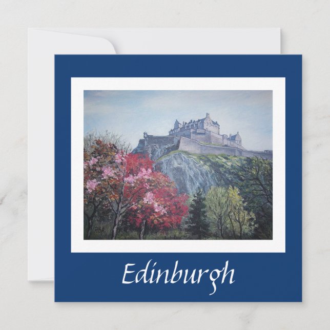 Cartão de arte fino do Castelo Edinburgh por Pola. (Frente)