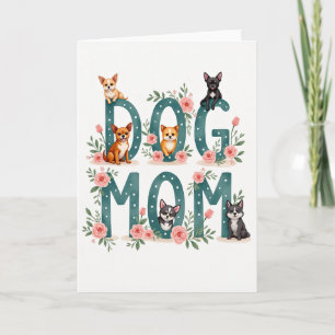 Cartão de Arte Floral da Mãe Cachorro Azul-Verde