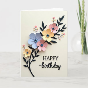 Cartão de Arte Floral de Aniversário em Camadas