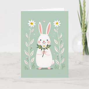 Cartão de Arte Fofo Bunny Daisy
