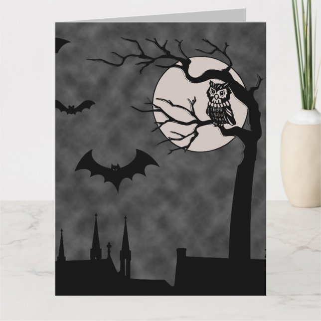 CARTÃO DE ARTE GÓTICO DE HALLOWEEN MORCEGOS LUA AS (Frente)
