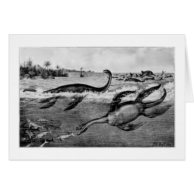 Cartão de arte Liassic Plesiossauros (Frente Horizontal)