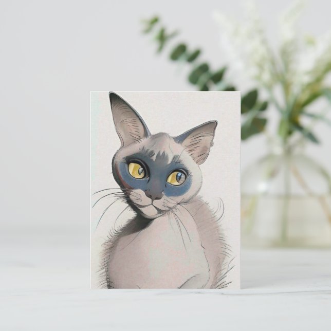 Cartão de Arte para Gatos Siameses (Em pé/Frente)