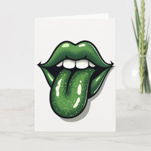 Cartão de Arte Pop com Lábios Verdes e Língua