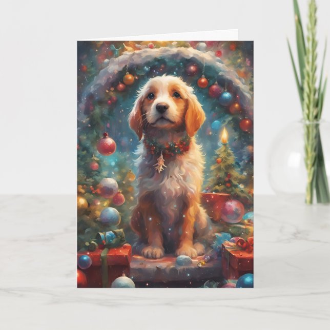 Cartão de Arte Puppy de Natal precioso (Frente)