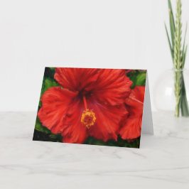 Cartão de Arte Tropical de Hibiscus Flor Vermelho