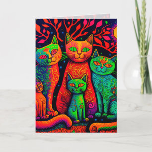 Cartão de Artes Gráficas de Gatos Calico Coloridos
