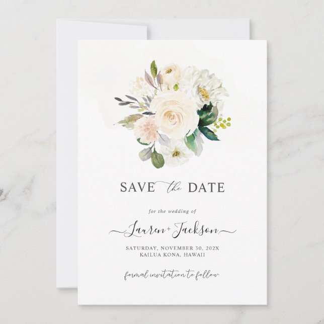 Cartão de ArtsApp H2 Alabaster Roses Save the Date (Frente)