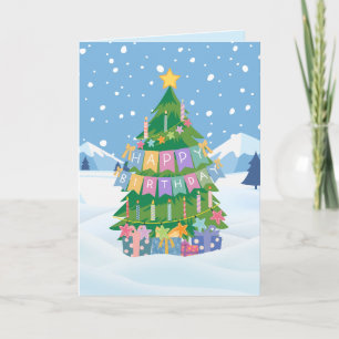 Cartão de Árvore de Aniversário - Feliz Natal e An