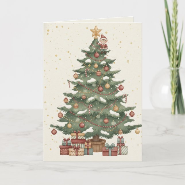 Cartão de Árvore de Natal Clássica com Presentes V (Frente)