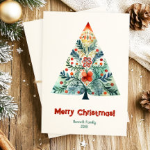 Cartão de árvore de Natal da família Feliz de Nata