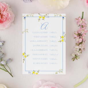 Cartão de Assento de Casamento Azul e Amarelo Flor