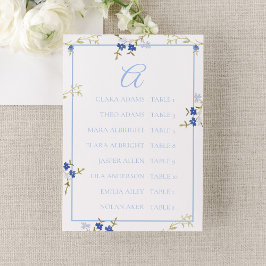 Cartão de Assento de Casamento Azul e Cinza Elegan